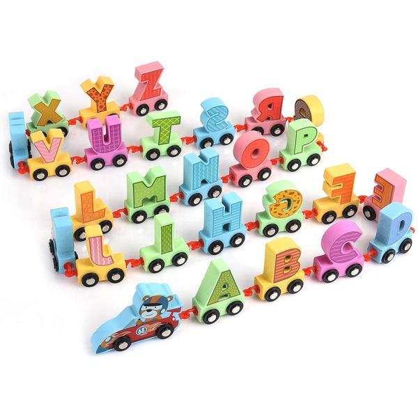 Trenulet din lemn cu literele alfabetului-cartoon alphabet car
