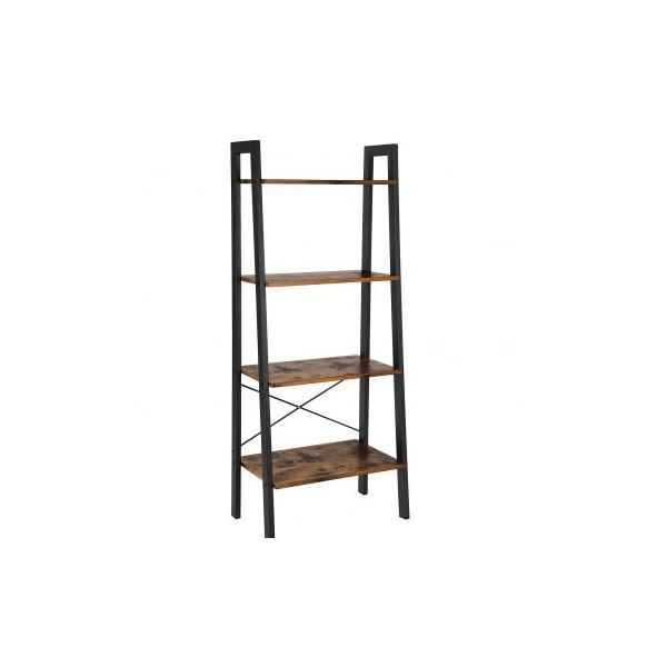 Raft cu 4 etajere pentru living/dormitor/bucatarie, design industrial, vintage maro-negru