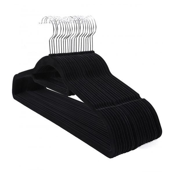 Umerase haine acoperite cu catifea 20 bucati grosime 06 cm carlig rotativ 360 ° cu 2 crestaturi antiderapant negru