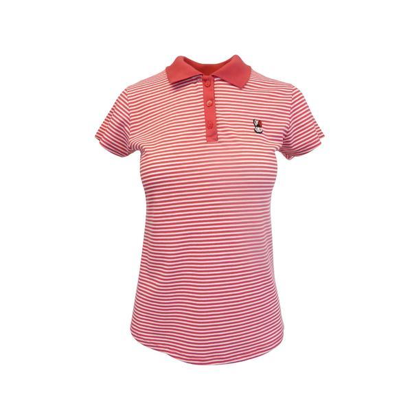 Tricou polo dama, univers fashion, alb cu dungi rosu, 2xl