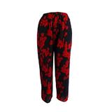 Pantaloni de vara, Niumeida, cu 2 buzunare, albastru cu imprimeu frunze rosii, elastic la talie, S
