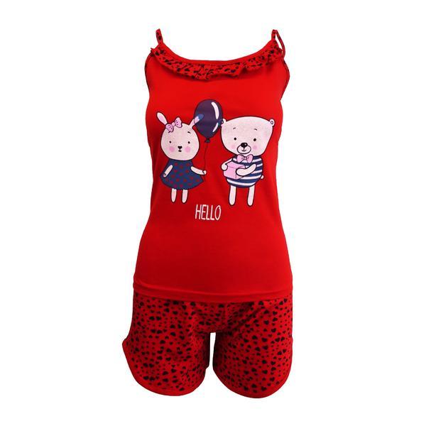 Pijama dama, univers fashion, rosu, maiou cu imprimeu 'hello