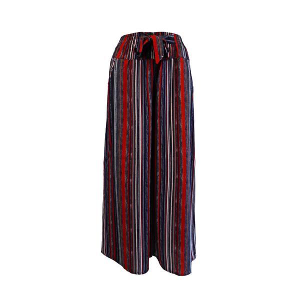 Fusta-pantalon, niumeida, cu 2 buzunare, dungi rosii si albastre, elastic la talie, s