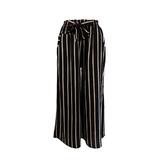 Fusta-pantalon, Niumeida, cu 2 buzunare, negru cu dungi albe si insertii de culoare caramiziu, cordon si elastic la talie, S