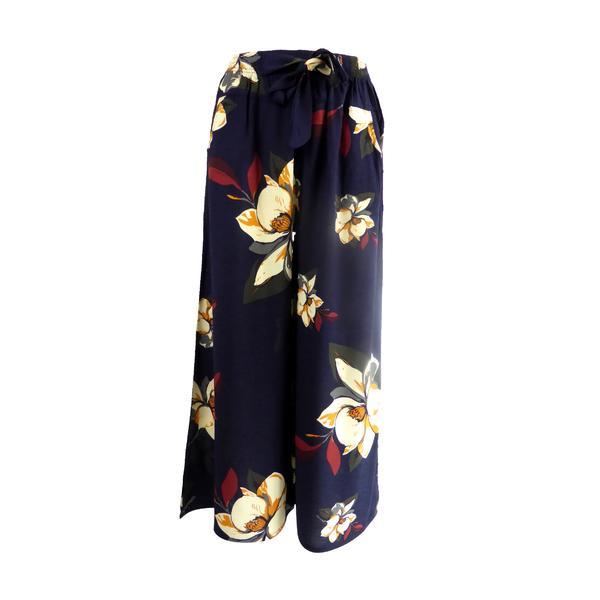 Fusta-pantalon, niumeida, cu 2 buzunare, albastru cu imprimeu floral multicolor, cordon si elastic la talie, m