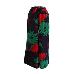 Fusta-pantalon, Niumeida, cu 2 buzunare, albastru cu imprimeu rosu si verde, cordon si elastic la talie, XL