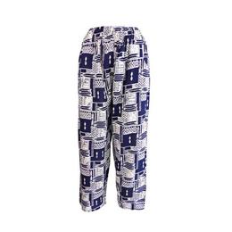 Pantaloni de vara, Niumeida, cu 2 buzunare, albastru cu imprimeu grafic alb, elastic la talie, M