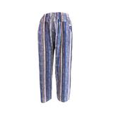 Pantaloni de vara, Niumeida, cu 2 buzunare, albastru cu dungi albe si gri, elastic la talie, M