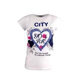 Tricou dama, Univers Fashion, alb, imprimeu inima cu trandafiri, marime S-M