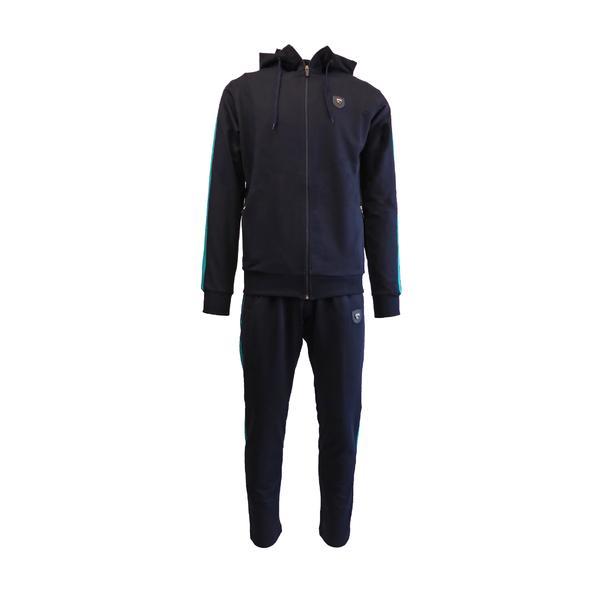 Trening barbat, kamachi, jacheta culoare albastru si verde cu gluga si 2 buzunare cu fermoare, pantalon albastru cu 2 buzunare cu fermoare, xl