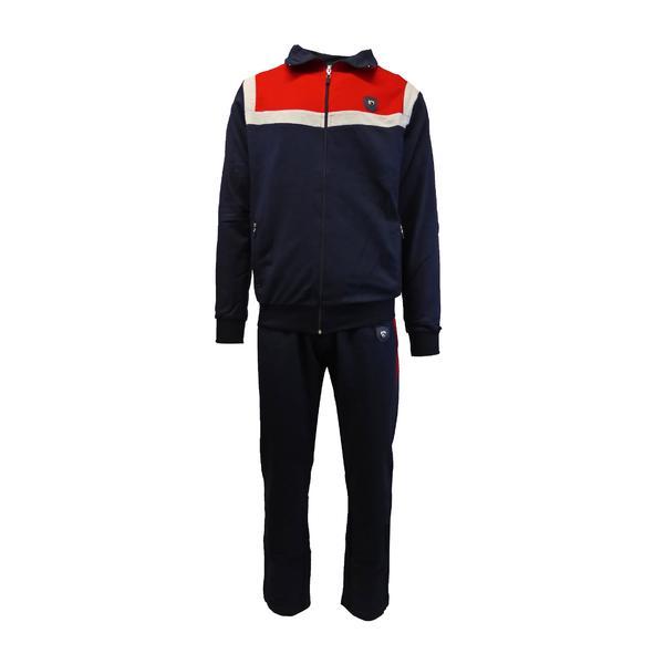 Trening barbat, kamachi, jacheta culoare albastru, gri si rosu cu 2 buzunare cu fermoare, pantalon albastru cu 2 buzunare cu fermoare, l