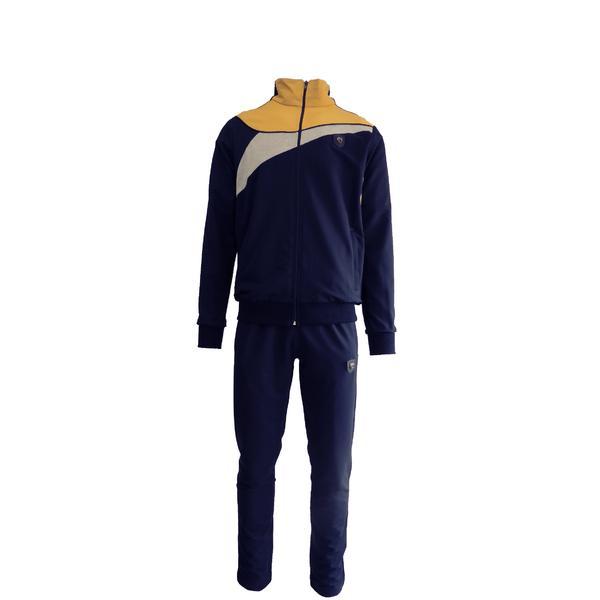 Trening barbat, Kamachi, jacheta culoare albastru, gri si galben cu 2 buzunare cu fermoare, pantalon albastru cu 2 buzunare cu fermoare, XL
