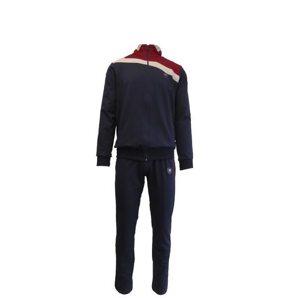 Trening barbat, kamachi, jacheta culoare albastru, gri si grena cu 2 buzunare cu fermoare, pantalon albastru cu 2 buzunare cu fermoare, xl