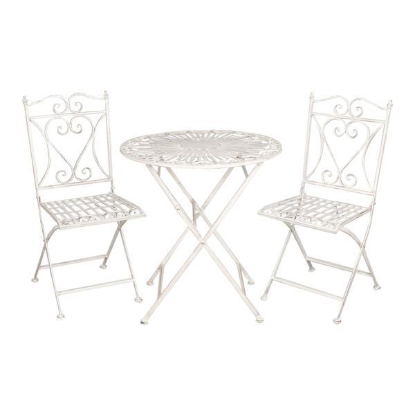 Set 2 scaune pliabile si masa fier forjat alb patinat Garden - Decorer