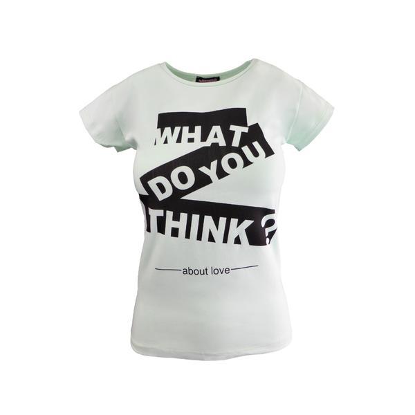 Tricou dama, univers fashion, verde, imprimeu 'what do you think about love' - marime s-m