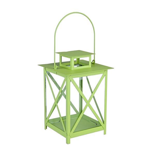 Felinar metal sticla verde flaies¸ 17 cm x 25 h 