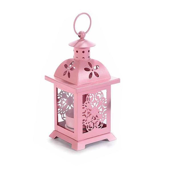 Felinar metal sticla roz cm 7 cm x 7 cm x 16 h