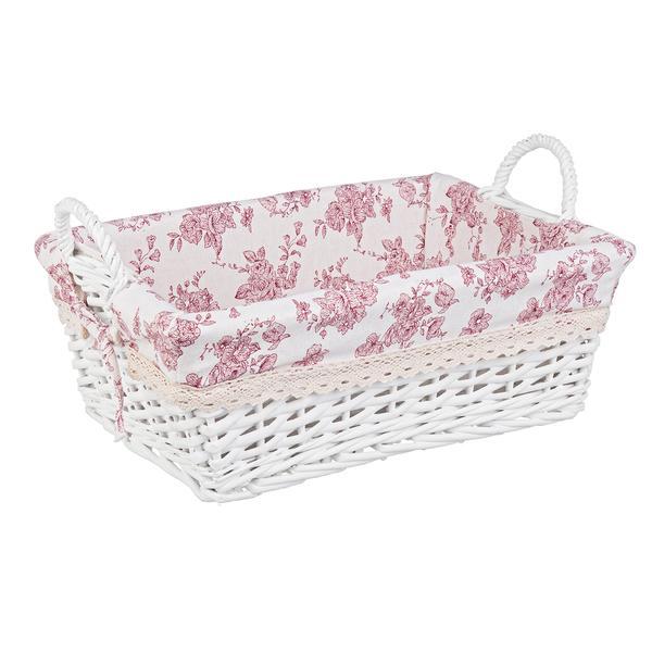Cos decorativ rattan alb cu manere si husa cecilia 37 cm x 27 cm x 15 h