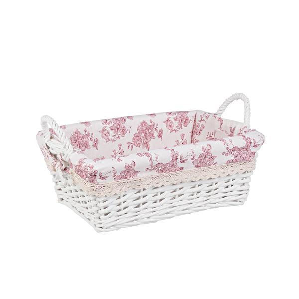 Cos decorativ rattan alb cu manere si husa cecilia 31 cm x 21 cm x 15 h