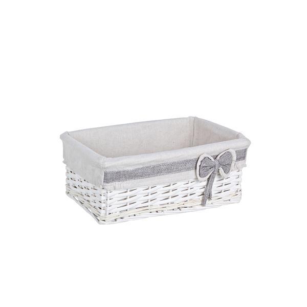 Cos decorativ rattan alb cu husa ribbon 33 cm x 23 cm x 13 h