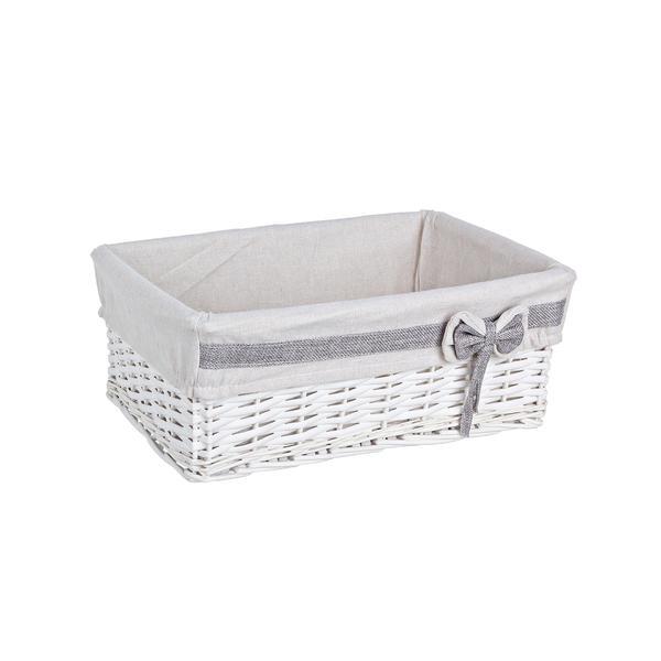 Cos decorativ rattan alb cu husa ribbon 38 cm x 28 cm x 15 h