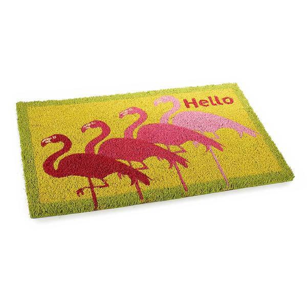 Covoras intrare casa antiderapant fibre cocos cauciuc flamingo hello 60 cm x 40 cm
