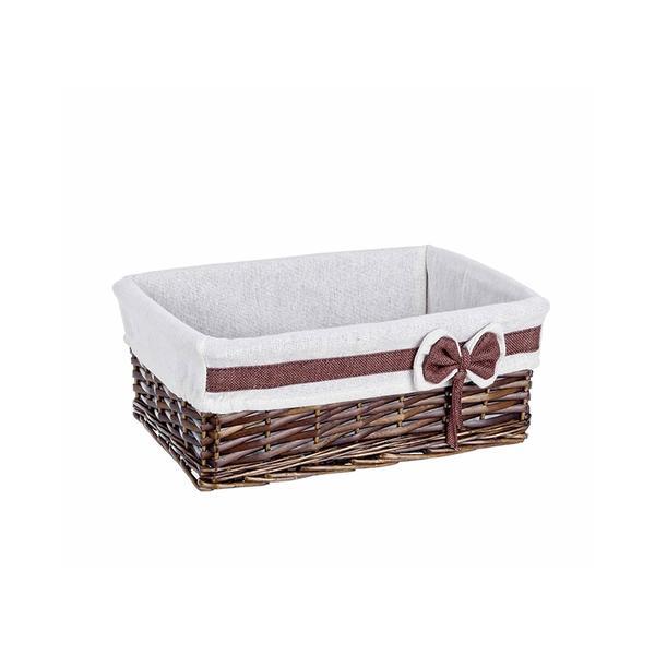 Cos decorativ rattan maro alb cu husa ribbon 33 cm x 23 cm x 13 h