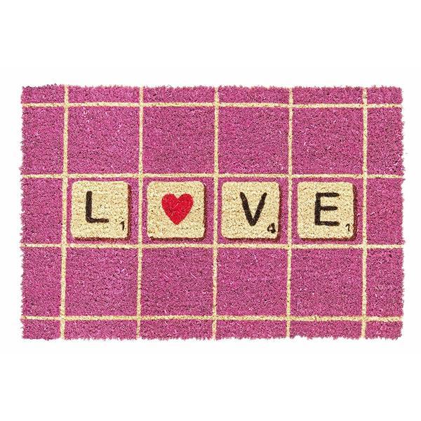 Covoras intrare casa antiderapant fibre cocos cauciuc model love 60 cm x 40 cm