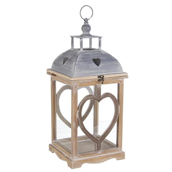 Felinar metal lemn sticla gri natur isa 24 cm x 24 cm x 57 h