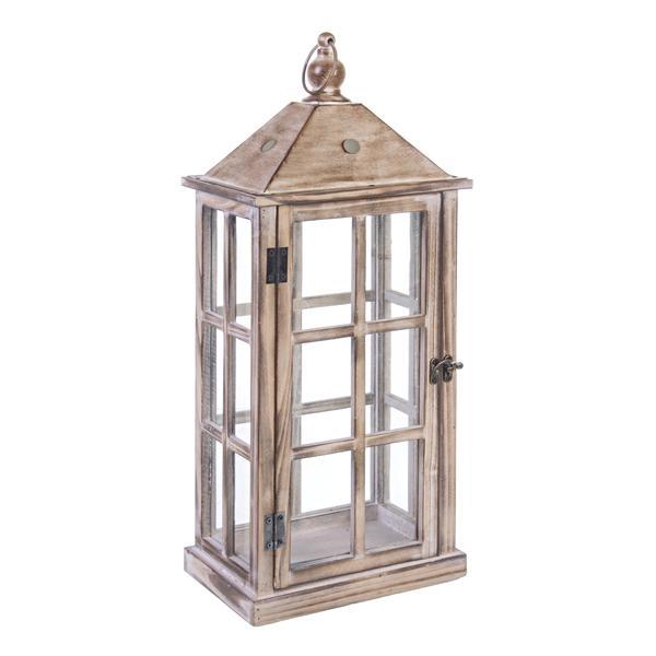 Felinar lemn metal sticla patinat romance 23x16x55h 