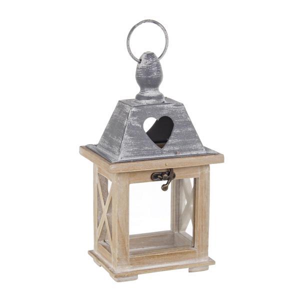 Felinar lemn metal bej gri alinka 13x10x24h