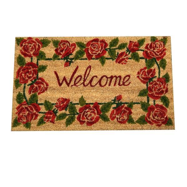 Covoras intrare casa antiderapant fibre cocos cauciuc roses 75 cm x 45 cm