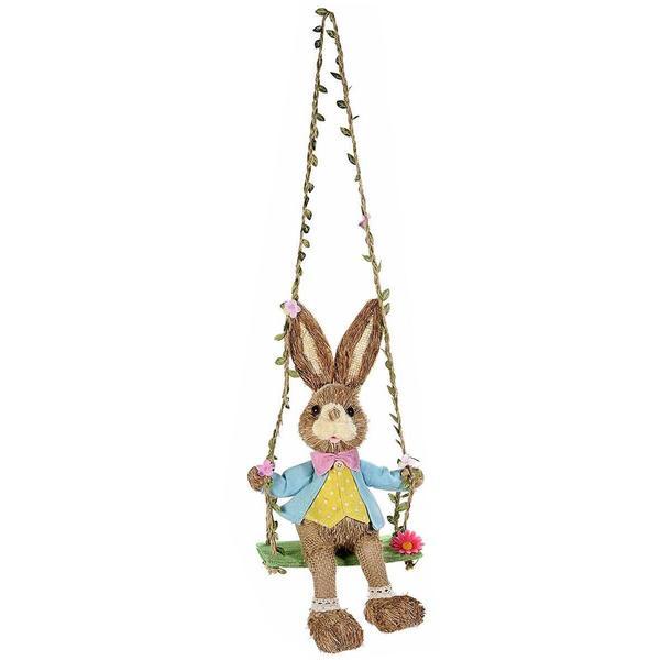 Figurina iepuras paste fibre naturale blue cu leagan cm19x15x63 cm h