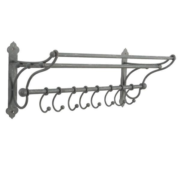 Cuier si suport prosoape fier forjat gri 8 agatatori 56x22x23 cm