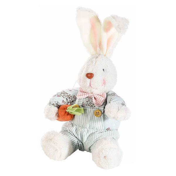 Figurina iepuras paste textil alb albastru cm17x16x34h