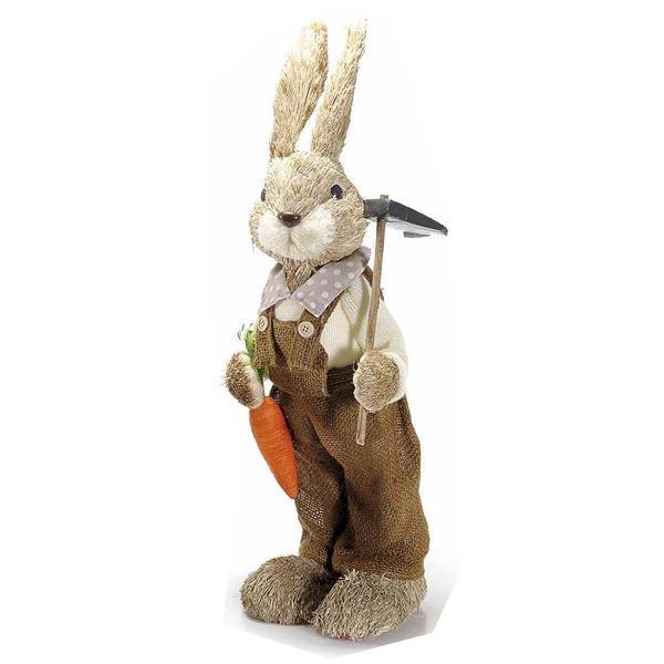 Figurina iepuras paste cu salopeta maro fibre naturale cm 21x15x58h