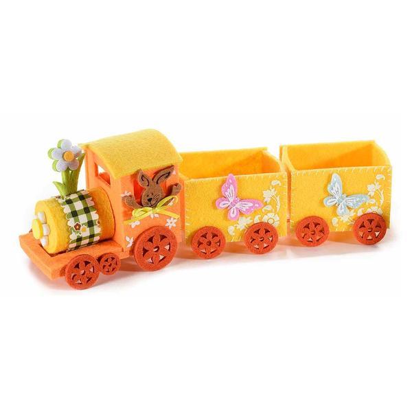 Trenulet decor iepuras textil portocaliu cm 27 x 7 cm x 10 h