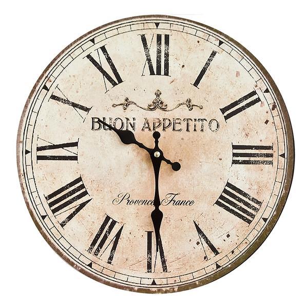 Ceas de perete lemn rotund vintage buon apetito ã¸35