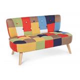 Canapea 2 locuri  textil multicolor cu cadru de lemn 123 cm x 67 cm x 71h 