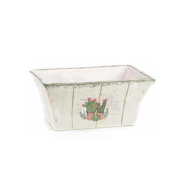 Ghiveci pentru flori ceramica alba model cactusi cm 19 cm x 11 cm x 9 h 