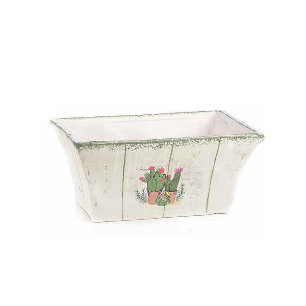 Ghiveci pentru flori ceramica alba model Cactusi cm 19 cm x 11 cm x 9 H