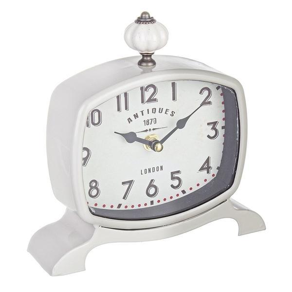 Ceas de masa metal alb antiques 19x18 cm