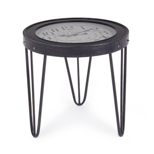 Masuta cafea cu ceas fier forjat negru diametru 60 cm x 56h