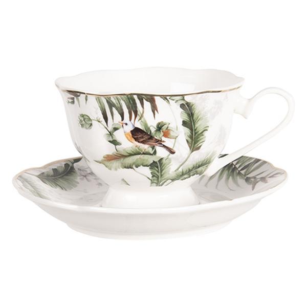 Ceasca cu farfurioara portelan bird diametru 15 cm x 7 cm 0,22l 