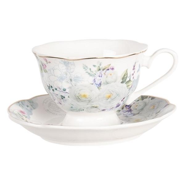 Ceasca cu farfurioara portelan flowers diametru 15 cm x 7 cm 0,22 l