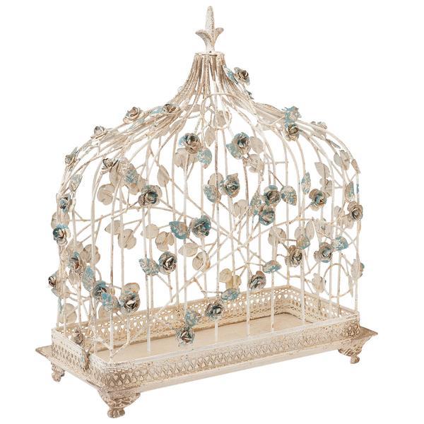 Colivie fier forjat crem albastru vintage roses 42 cm x 21 cm x 50 cm