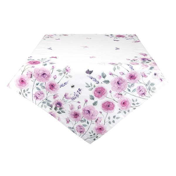 Fata de masa bumbac alb roz roses 150 cm x 150 cm