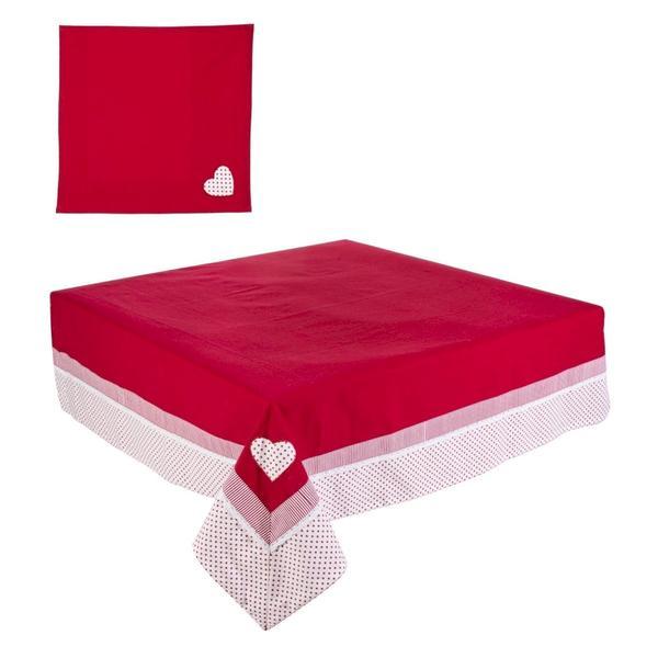 Fata de masa cu 18 servetele bumbac rosu 145 cm x 360 cm