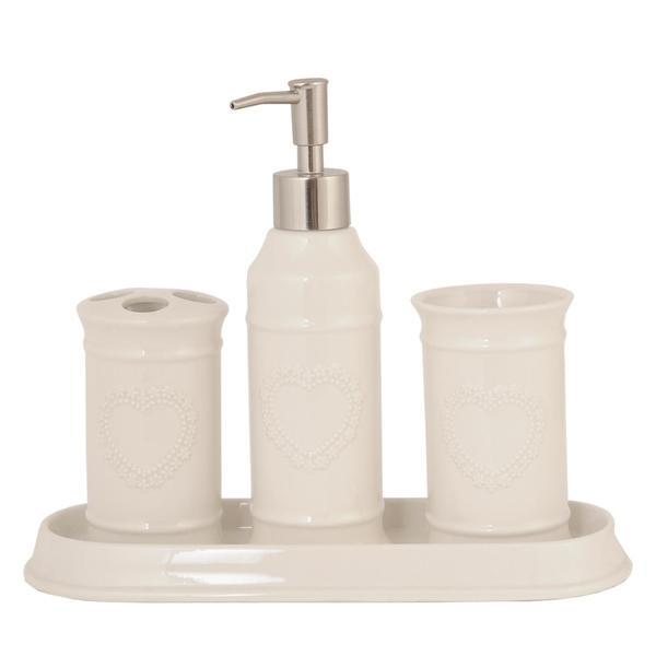 Set baie ceramica alba 4 piese Heart 26x10 cm