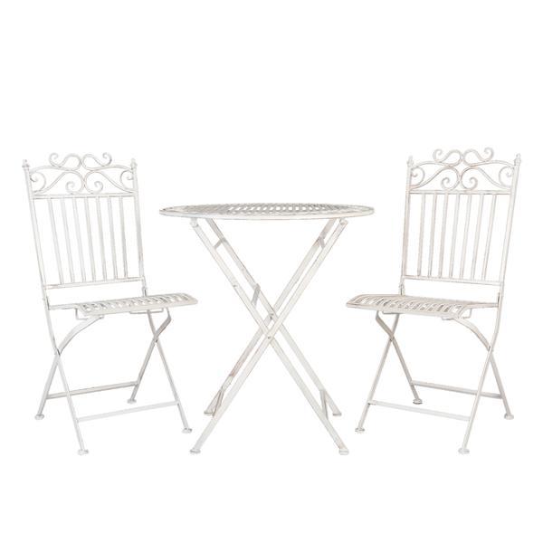 Set 2 scaune pliabile si masa fier forjat alb patinat romantic